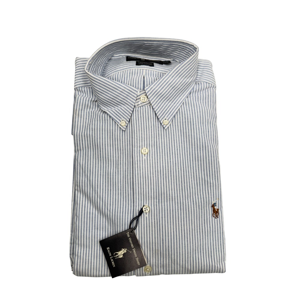 Ralph Lauren Dress Shirt Mens 16-35 Blue White Yarmouth Striped Oxford Shirt
